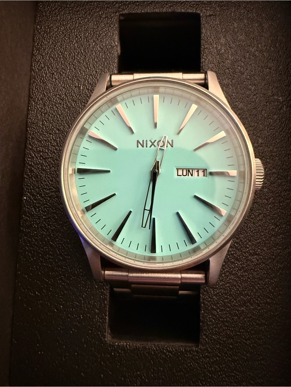 Nixon Sentry SS Men’s Watch with Turquoise Dial and Silver Bracelet - Picture 7 of 8